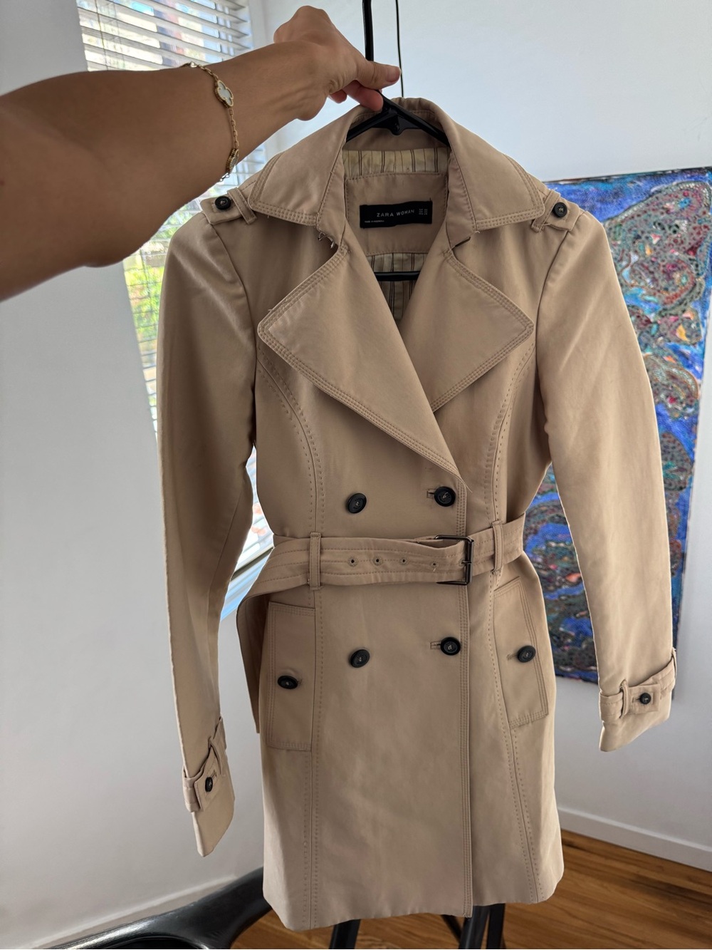 Zara Tan Double-Breasted Trench Coat with Belt